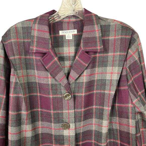 Pendleton Plaid Button Front Shirt Jacket Womens Size L Purple Grey special wool - Picture 3 of 12